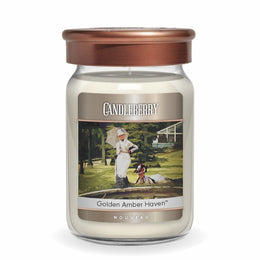 NOUVEAU LARGE JAR - GOLDEN AMBER HAVEN - fine art sultry white old america fine fragrance famous STRONG powerful scented candle premium vegan vegetable soy coconut long lasting large big best selllers